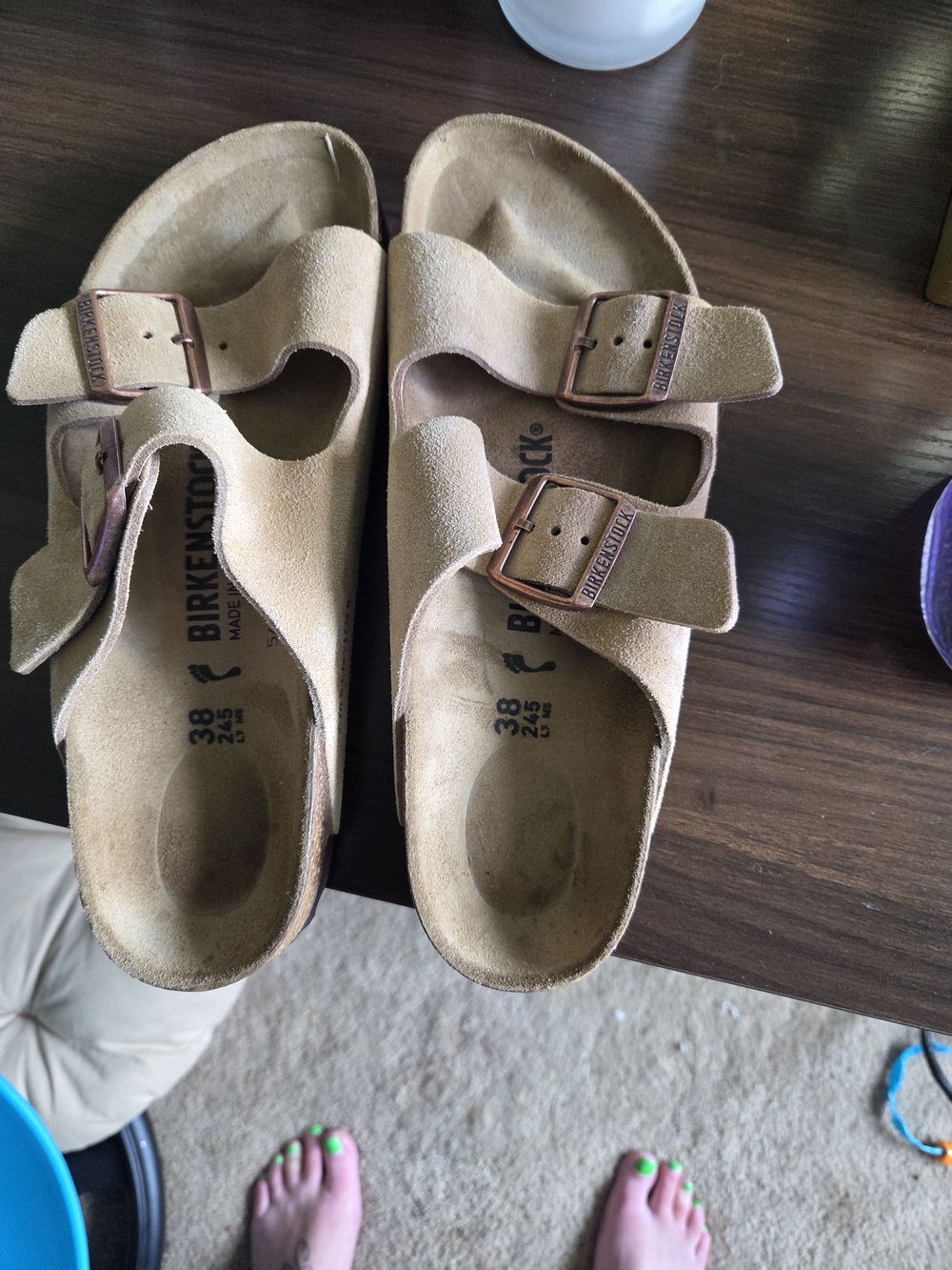 Birkenstock Suede Sandals in Tan - Picture 2 of 3